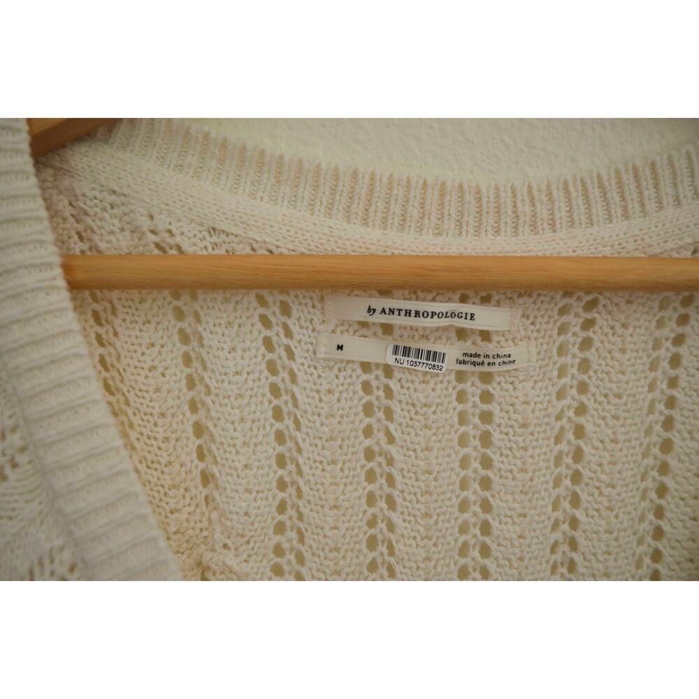 Anthropologie Open-Stitch Side-Slit Tunic Sweater Dress Duster Ivory M - Picture 7 of 11